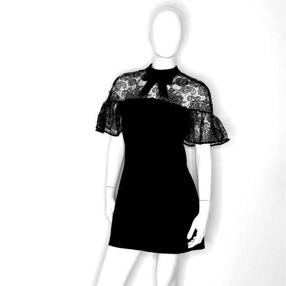 SELF POTRAIT Black Cape Dress  Lace Mini Dress US 10 - Picture 3 of 10